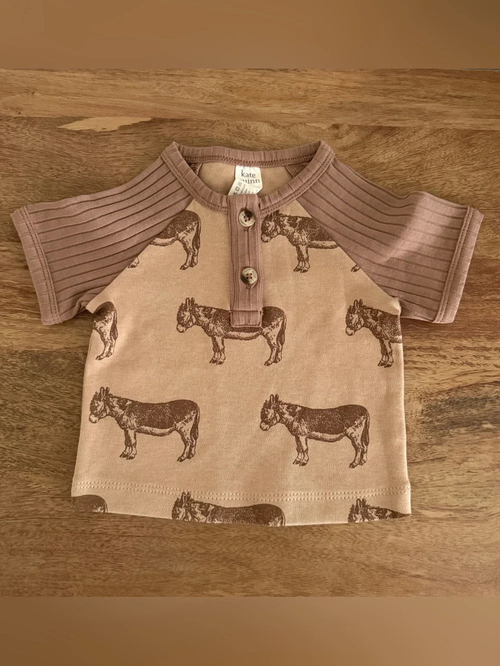 Kate Quinn Unisex Baby Brown Donkey Print Raglan Tee-3-6 month-NWOT - Picture 1 of 2